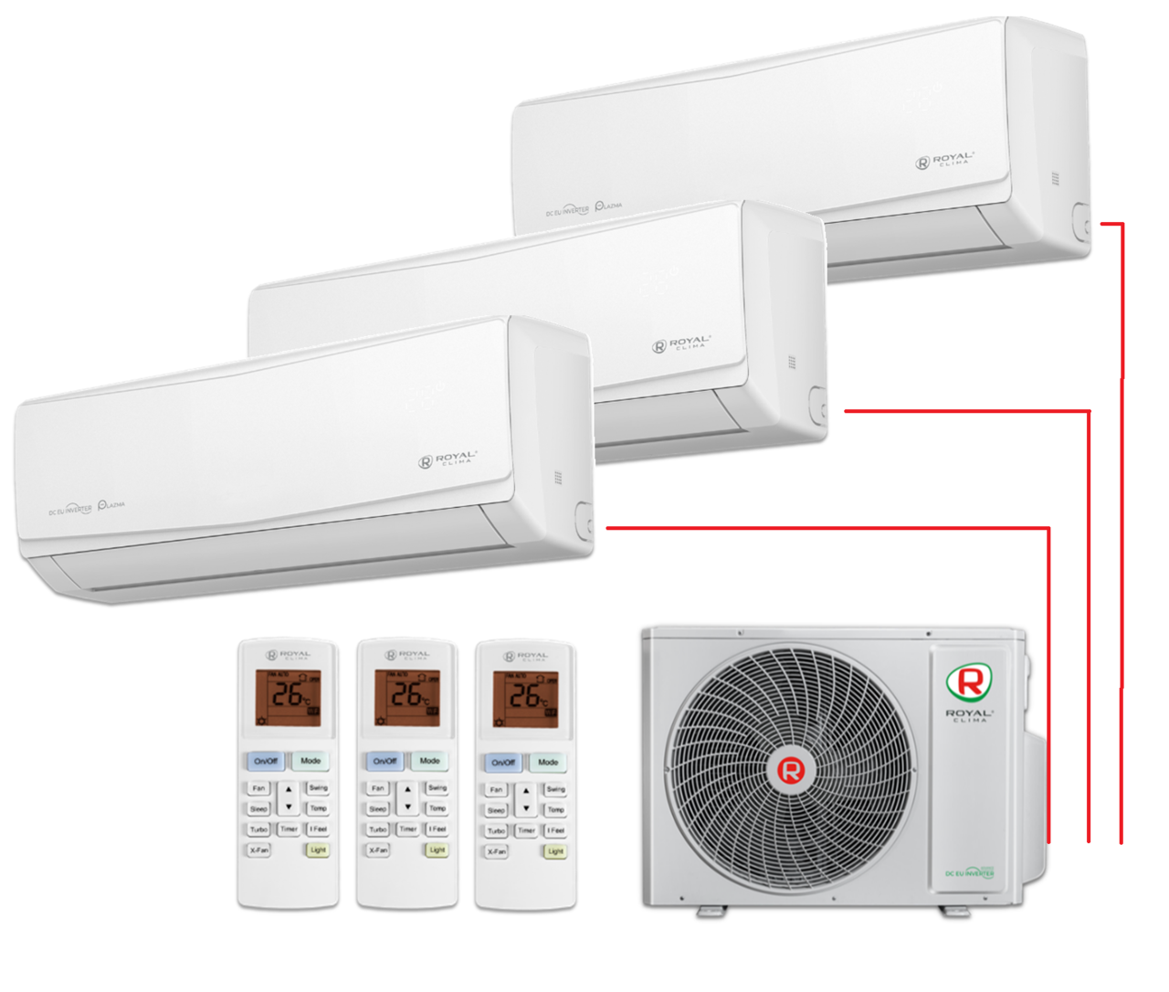 Мульти сплит-система ROYAL Clima на 3 комнаты 3RGR-24HN/OUT + 3*RCI-GR28HN/IN  (28 м2 + 28 м2 + 28 м2) ➤ купить с 🚚 по Москве и всей России