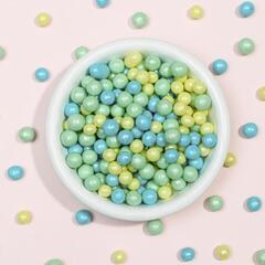Шарики кранч бирюза, желтый, изумруд микс 100 гр.