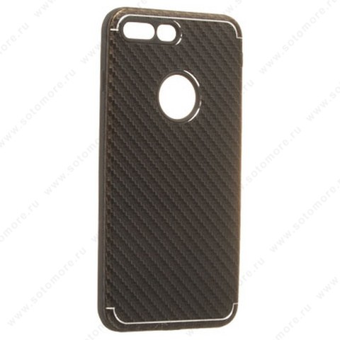 Накладка силиконовая для Apple iPhone 8 Plus/ 7 Plus жесткий с алюминевой крышкой под карбон черный