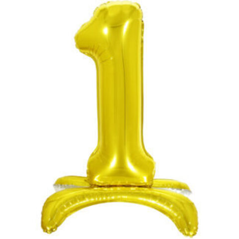 Фольгированная цифра 1, Золотая на подставке, 81 см