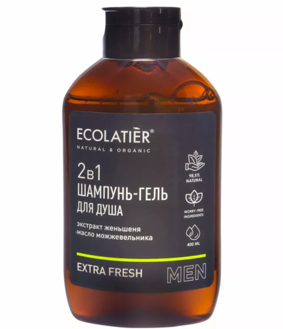 EO Laboratorie ECOLATIER MEN Шампунь и гель для душа 2 в 1 Extra Fresh мужской, 400мл