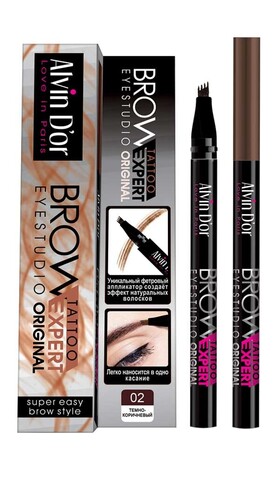 Alvin D`or P-10 Лайнер для бровей Brow Tattoo тон 02 Dark brown 7мл в коробке