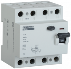 Автоматический выключатель ИЭК УЗО 4Р 16А 30мА ВД1-63 GENERICA MDV15-4-016-030