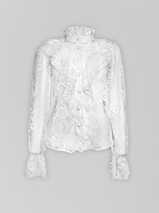 Блузка AYA collection однотонная кружевная на пуговицах с рюшами