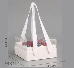 Коробка для бенто и зефира с ручками - лентами, 14×14×8 см