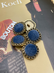 Пуговицы мягкий квадрат состаренное золото с синим бархатом