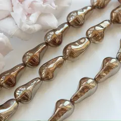 Бусины стеклянные, коричневый с зеркальным покрытием, фриформ 22*13 мм, 1 бусина, МК048