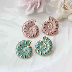 Серьги пусеты Ракушки с эмалью, розовый, 26*23 мм, сталь, позолота, СГ026