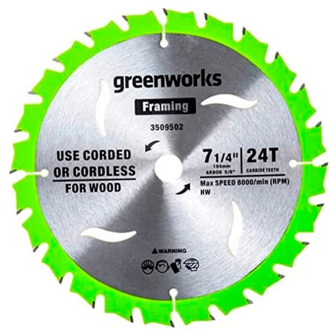 Диск пильный  по дереву для циркулярной пилы Greenworks, Арт. 2943407, 184x20 мм, 24T