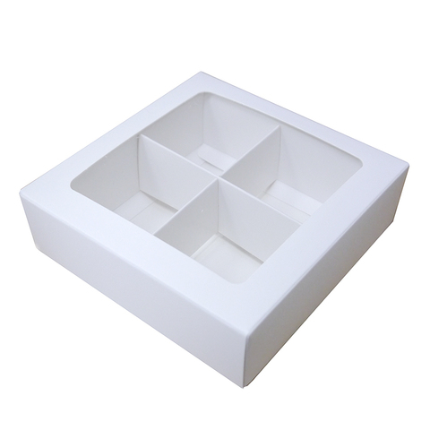 Коробка для 4 конфет с разделителями Белая с окном