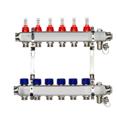 Комплект коллекторов Ридан SSM-6RF set с расходомерами, кронштейнами, ручным воздухоотводчиком, сливным краном и торцевой заглушкой, 6 выходов