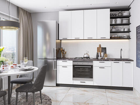 Прямая модульная кухня Фрейм-02 White Silk - Graphite 2340*2200*600