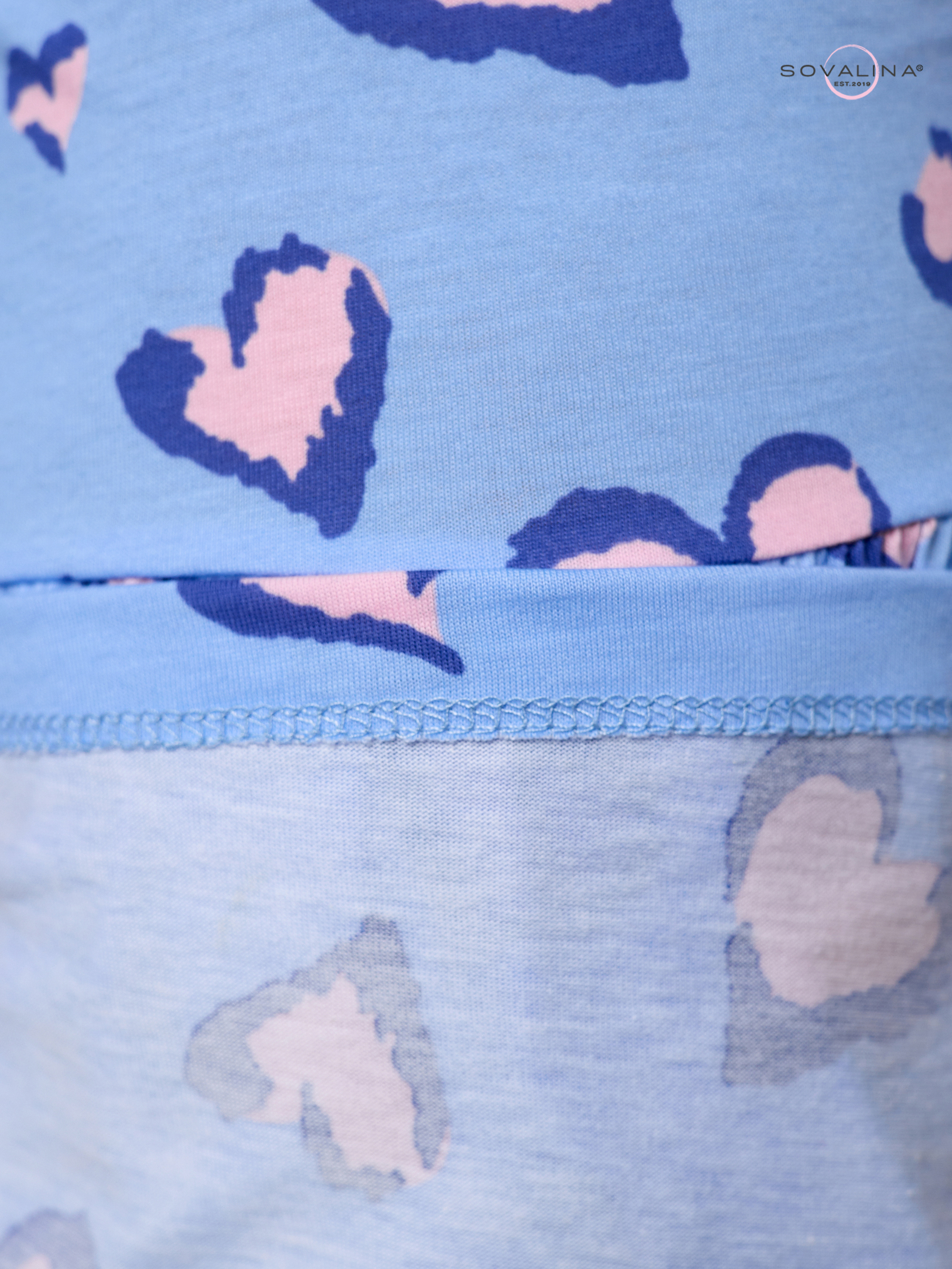 Платье Моана розовые сердечки на голубом