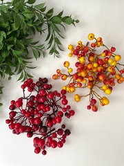 Ягоды рябина красно-бордовые искусственные на ветке, зонтиком, ягодки 0,9-1,5 см, набор 10 шт.