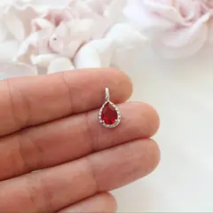 Подвеска Капля с красным фианитом, 15*8 мм, родий, П412