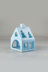 Керамический домик-подсвечник голубой, 10х13х9 см, Россия