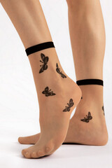 Носки женские с принтом бабочки 15 DEN FIORE 1166/G SUMMER_Телесный+черный