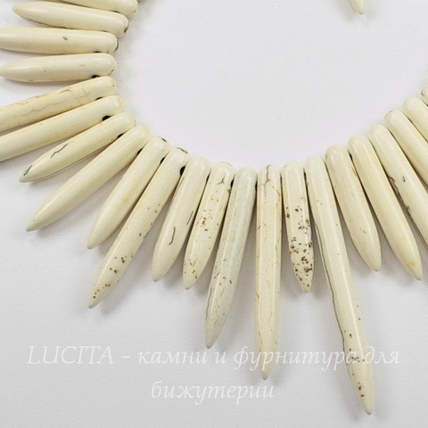 Бусина Говлит (искусств, тониров), продолговатая, цвет - молочный, 20-47 мм, нить