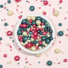 Шарики кранч бирюза, красный, серебро  100 гр.