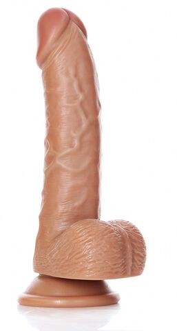 Телесный фаллоимитатор Curved Realistic Dildo Balls Suction Cup 7 - 17 см. - Shots Media BV RealRock REA122TAN