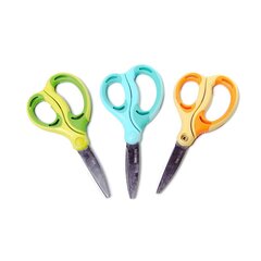 
          Ножницы детские, Alingar, 14 см, эргономичные, прорезиненные ручки, закругленные концы,"Пастельное ассорти"(св-зелен,св-голуб,св-жел), картонный стенд