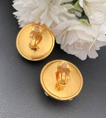 Крупные серьги -клипсы круглые из латуни YSL