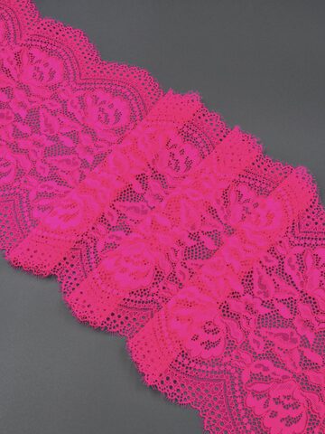 Кружево шантильи эластичное розовое неоновое ширина 21 см