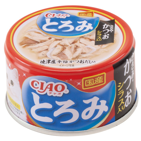 INABA Ciao Toromi консервы для кошек куриное филе с тунцом кацуо и мальками ширасу в бульоне 80гр
