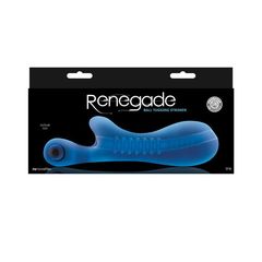 Синий мастурбатор с вибростимулятором мошонки Renegade Ball Tugging Stroker - 