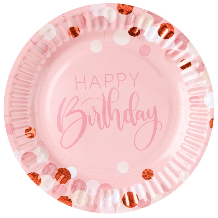 Тарелки, Happy Birthday, Розовая дымка, 17 см, 6 шт.