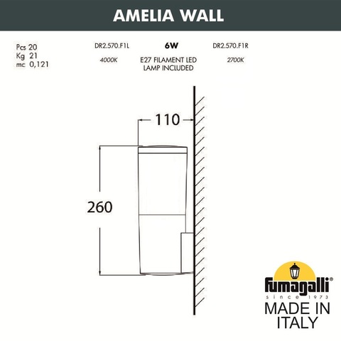 Уличный настенный светильник Fumagalli AMELIA DR2.570.000.AYF1R