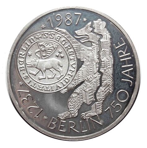 10 марок 1987 год (J) 750 лет городу Берлин, Германия. Серебро. exPROOF
