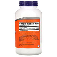 Now Foods, L-лизин, 500 мг, 250 капсул