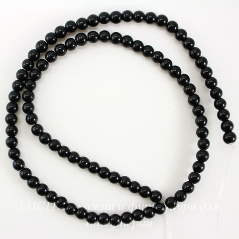 Бусина Агат черный (категория AB) (тониров., прессов), шарик, 4 мм, нить