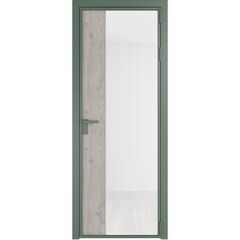 Алюминиевая дверь 7AG зелёный воск остеклённая со вставкой
