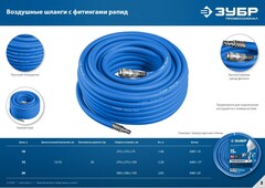 ЗУБР 15 м, 10 х 15 мм, 20 бар, воздушный шланг с фитингами рапид, Профессионал (6481-15)