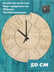 Набор для часов своими руками "Детали", основа 50 см со стрелками и часовым механизмом.