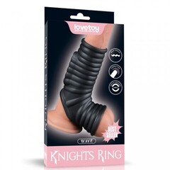 Насадка на пенис с рукавом для мошонки Lovetoy Knights Ring Wave с вибрацией черная