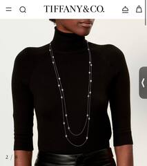 Длинное колье-нитка 33 камня из серебра 925пробы с завальцоваными куб.цирконами в стиле Tiffany