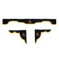 Ламбрекен с косынками Fuso (флок, черный, желтые шарики)