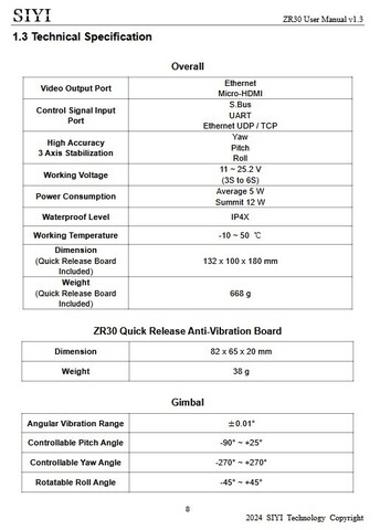 Камера SIYI ZR30 с 30-кратным оптическим увеличением с подвесом 4K