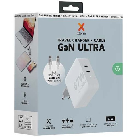 Xtorm XVC2067 GaN Ultra дорожное зарядное устройство мощностью 67 Вт с кабелем USB-C PD мощностью 100 Вт