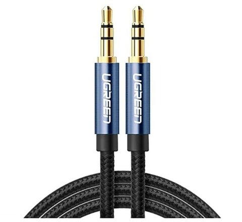 Кабель  UGREEN AV112 (10687) 3.5mm Male to 3.5mm Male Cable Gold Plated Metal Case оплетка, 2м, синий