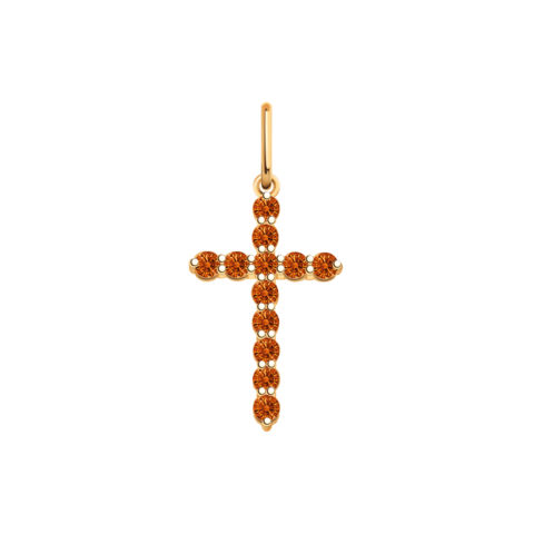 3151sw14 - Крестик из золота 585 пробы с фианитами LUX Caramel