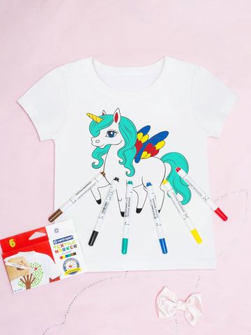 Футболка для раскрашивания в комплекте с фломастерами "Единорожка"