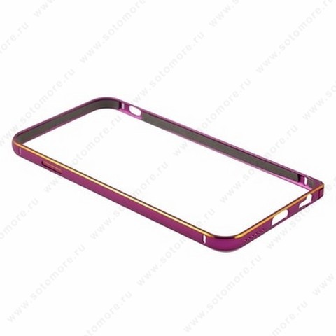 Бампер металлический для iPhone 6s/ 6 ярко-розовый с золотой каемкой