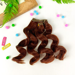 Волосы для кукол, трессы кудри-локоны, цвет темно-рыжий, 15 см*1 метр., набор 2шт