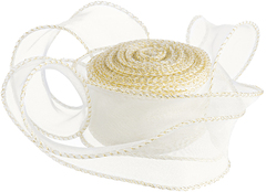 Лента органза с золотой нитью (4см*9,14м), Кремовый, 1 шт.
