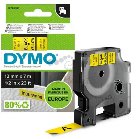 Картридж с лентой DYMO 12 мм х 7 м. , пластик, , черный на желтой ленте