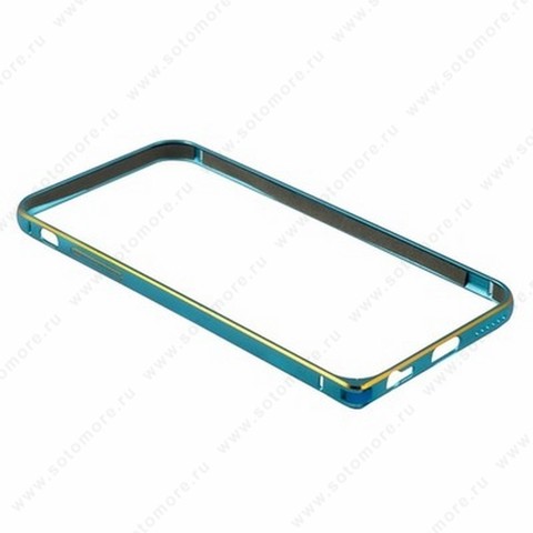 Бампер металлический для iPhone 6s/ 6 голубой с золотой каемкой